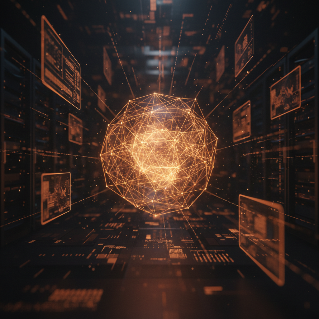 Abstract digital token icons hovering in neon orange representing the Polymarket token airdrop.