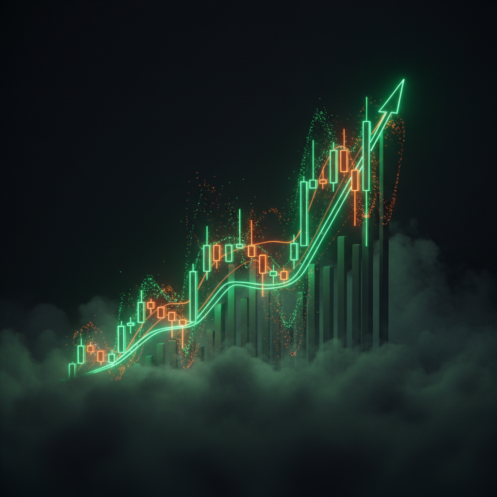 Ascending neon trading chart depicting the volatile Bitway token rally.