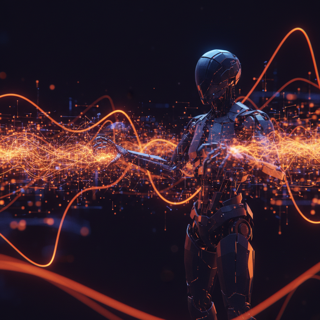 Autonomous digital bot analyzing glowing network map data representing rogue AI agents