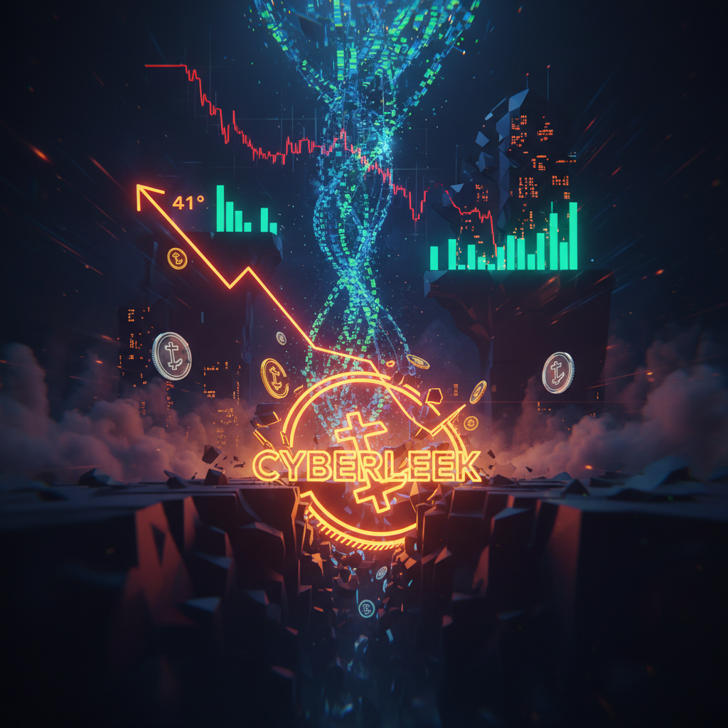 Shattered digital gaming elements illustrating the sharp CYBERLEEK token crash.
