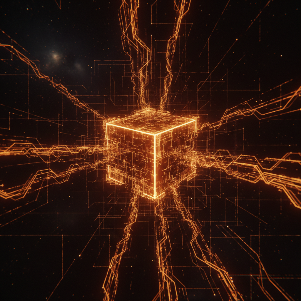 Abstract digital node network symbolizing the IPX Exchange seed round and tokenization platform.