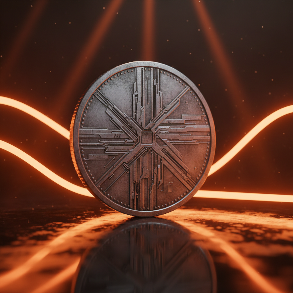 Physical commemorative coin highlighted under warm neon lights for the Rakuten Shiba Inu giveaway.