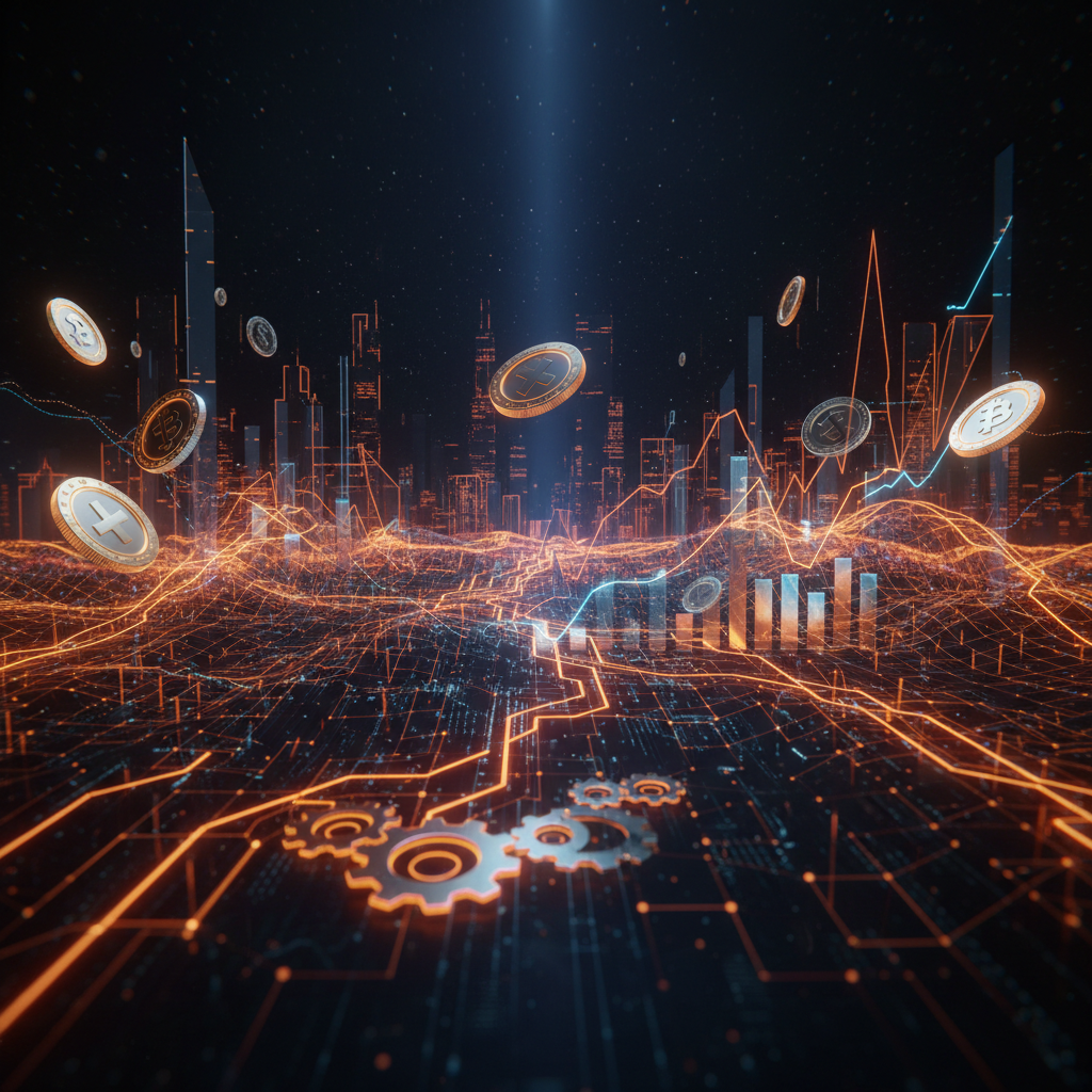 A modern trading terminal showcasing Ripple Prime perpetual swaps with orange neon glowing charts.