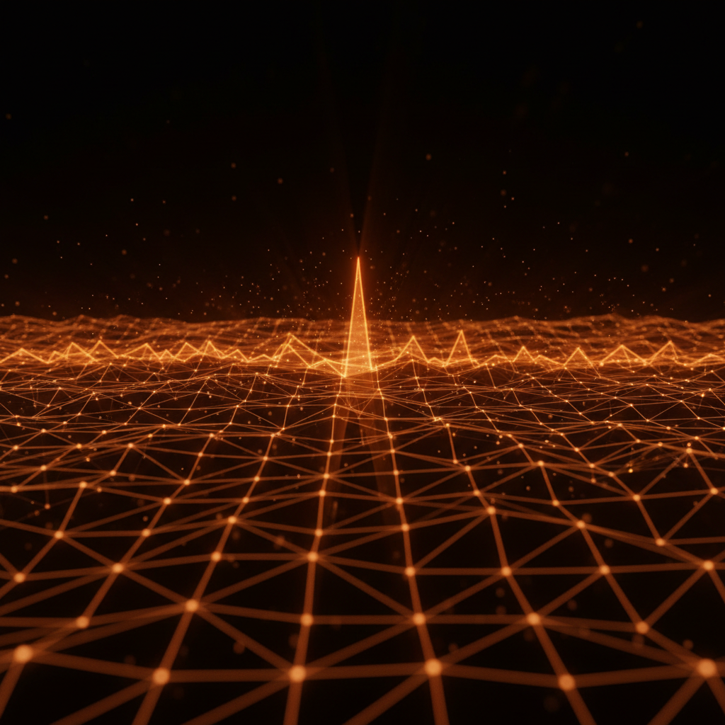 Speed of data transfer represented by orange light pulses for the Solana Alpenglow upgrade.