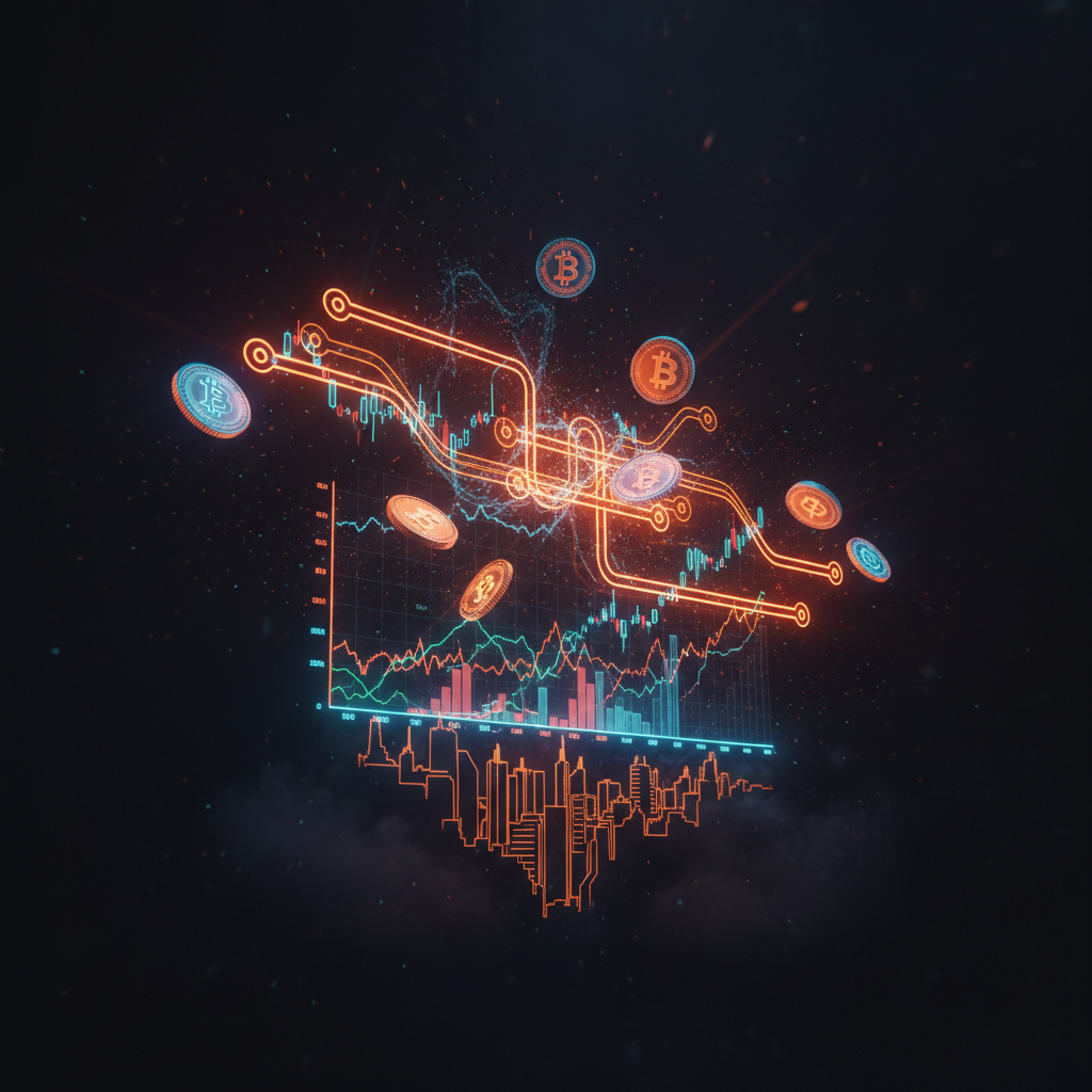 Digital network nodes highlighting the Multiliquid funding round in an orange glowing dark space.