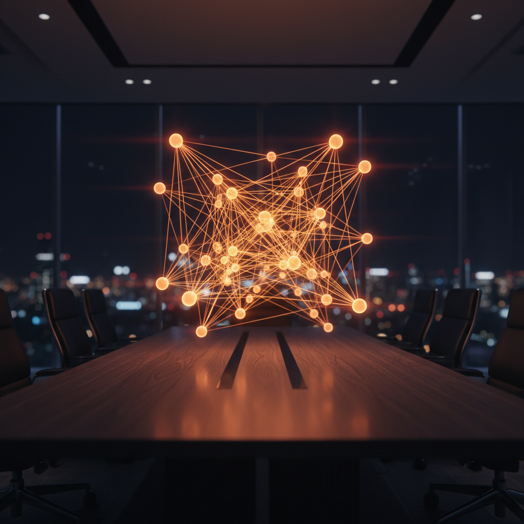 High-tech institutional boardroom displaying holographic data for the Arbitrum institutional pitch.