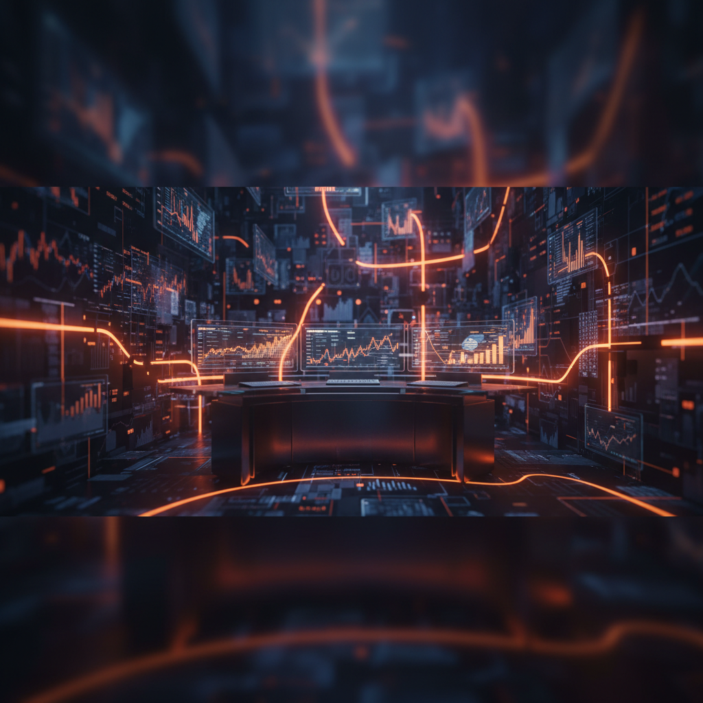 Financial trading interface visualizing Binance US funding negotiations with glowing orange market chart lines.
