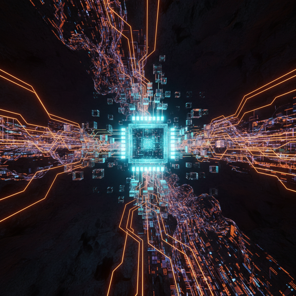A complex quantum computing grid illustrating quantum crypto alliance protocols against network vulnerabilities.