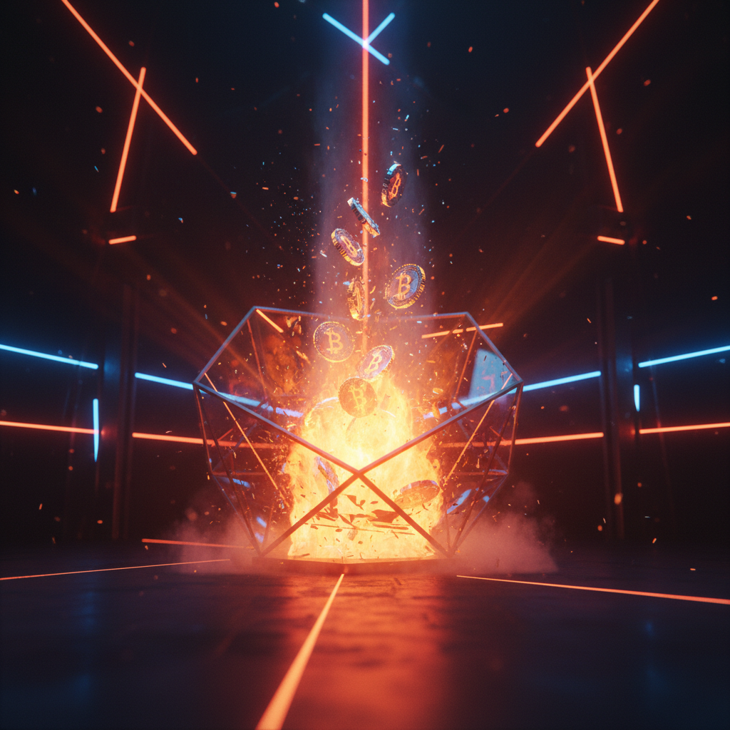 Digital tokens dissolving into an incinerator illustrating a massive SHIB token burn.