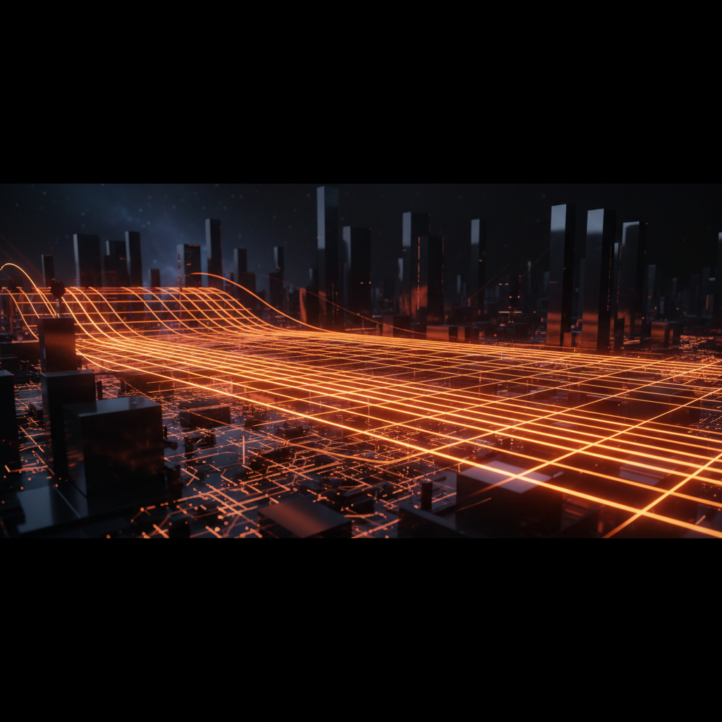 Neon orange financial network lines illustrating rapid Solana RWA growth.