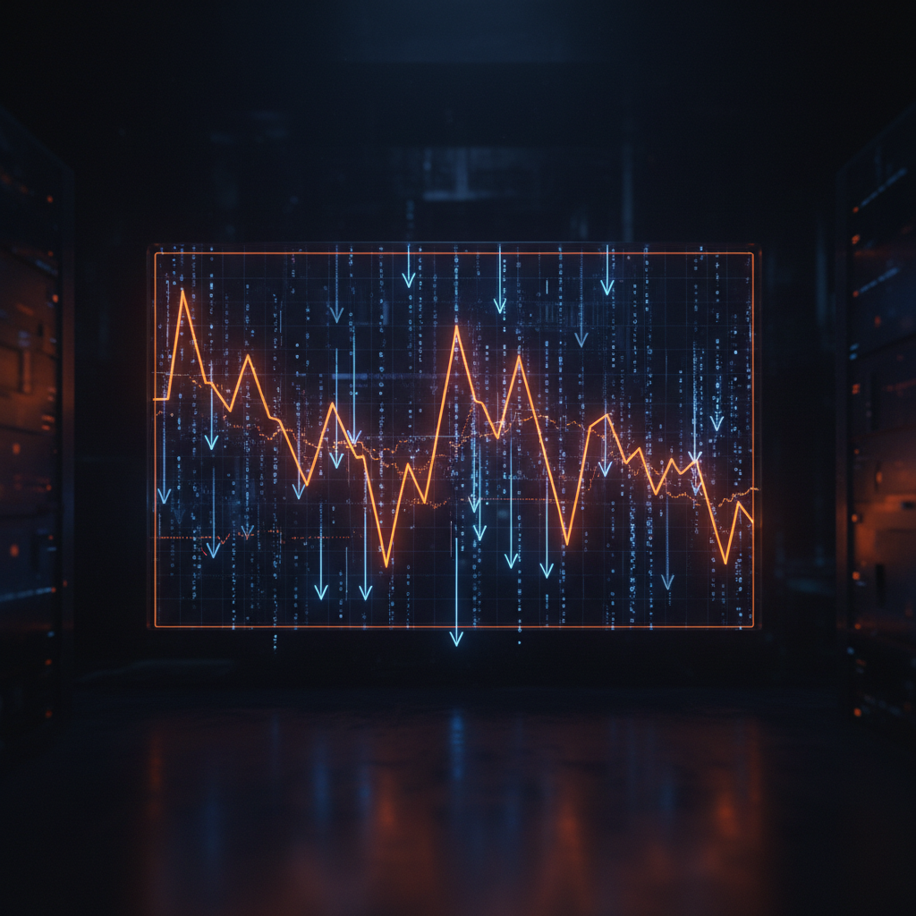 A financial chart depicting institutional XRP ETF outflows on a dark neon display.