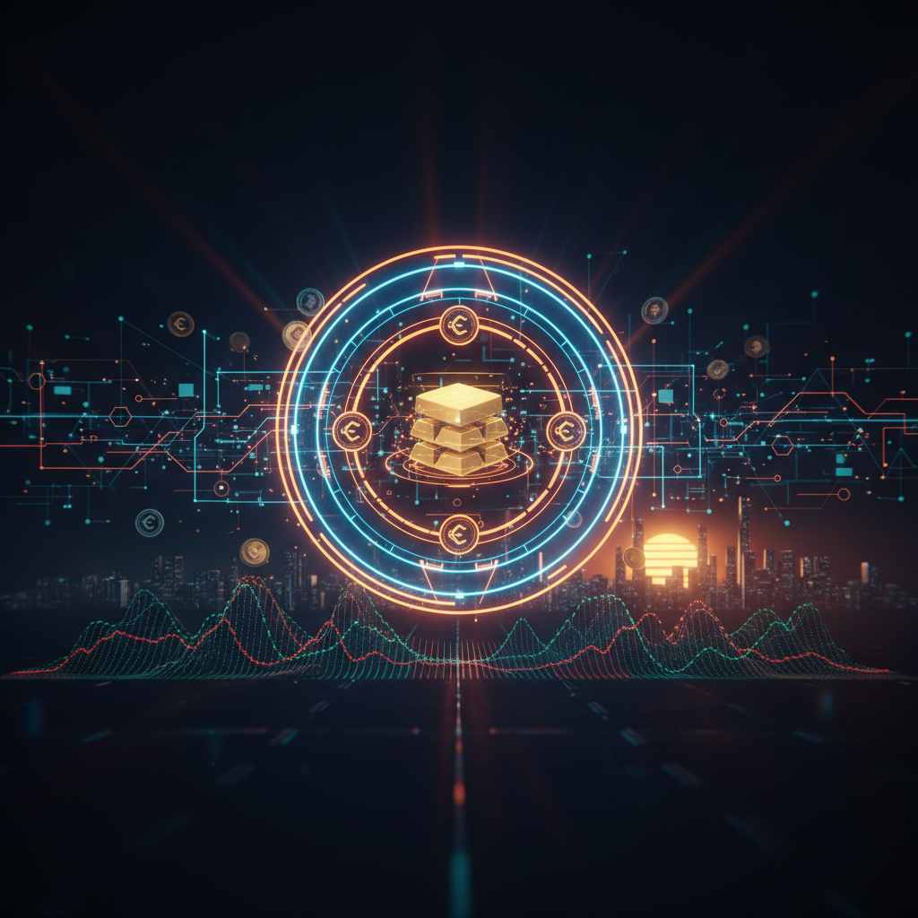 A digital treasury vault representing evolving stablecoin revenue models with glowing orange accents.