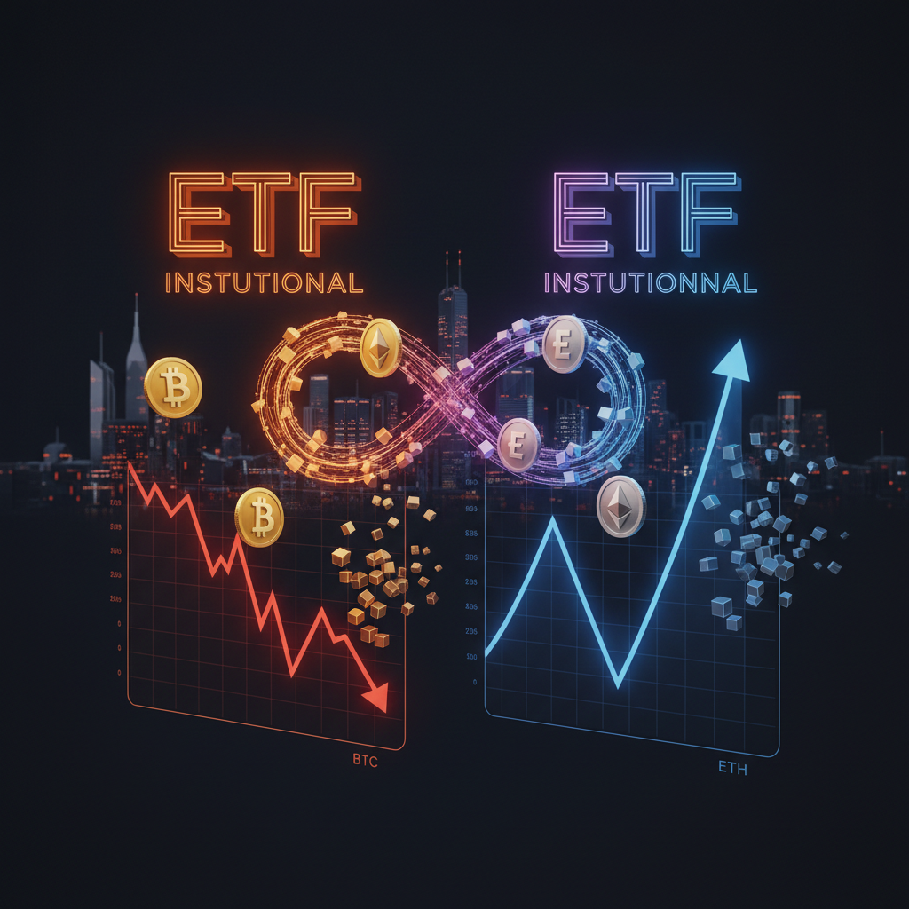 A financial dashboard illustrating weekly crypto ETF outflows and institutional data.