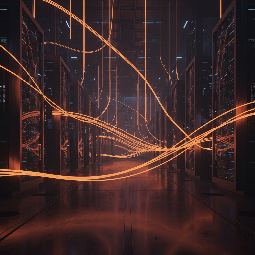 Digital blockchain nodes glowing with orange light representing Solana network reliability