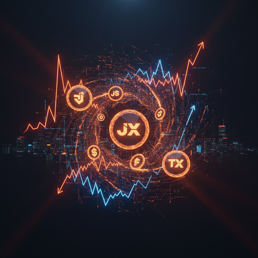 Digital tokens dissolving in fiery orange particles illustrating the JUST token burn.