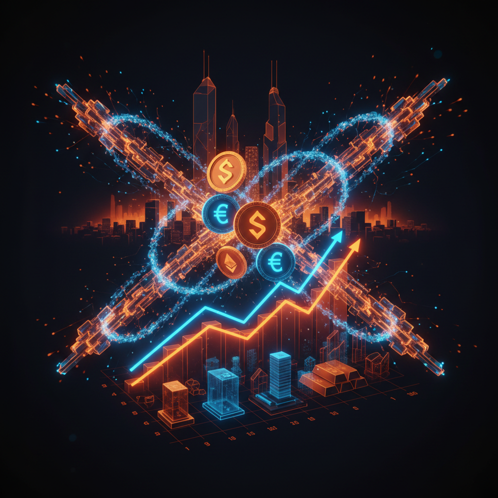 Futuristic visualization of Solana RWA market data streams in glowing orange neon.