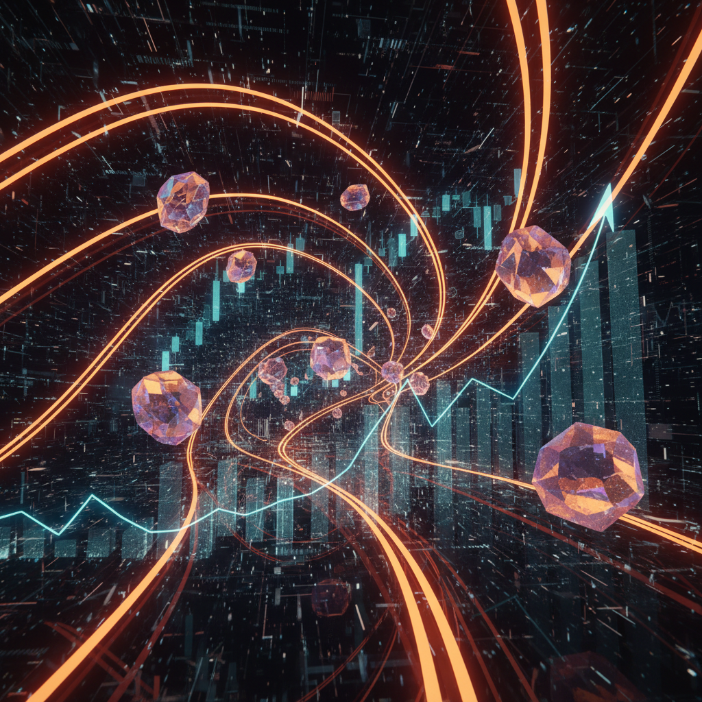 Digital asset certificates glowing with neon lines representing tokenized stocks in DeFi.