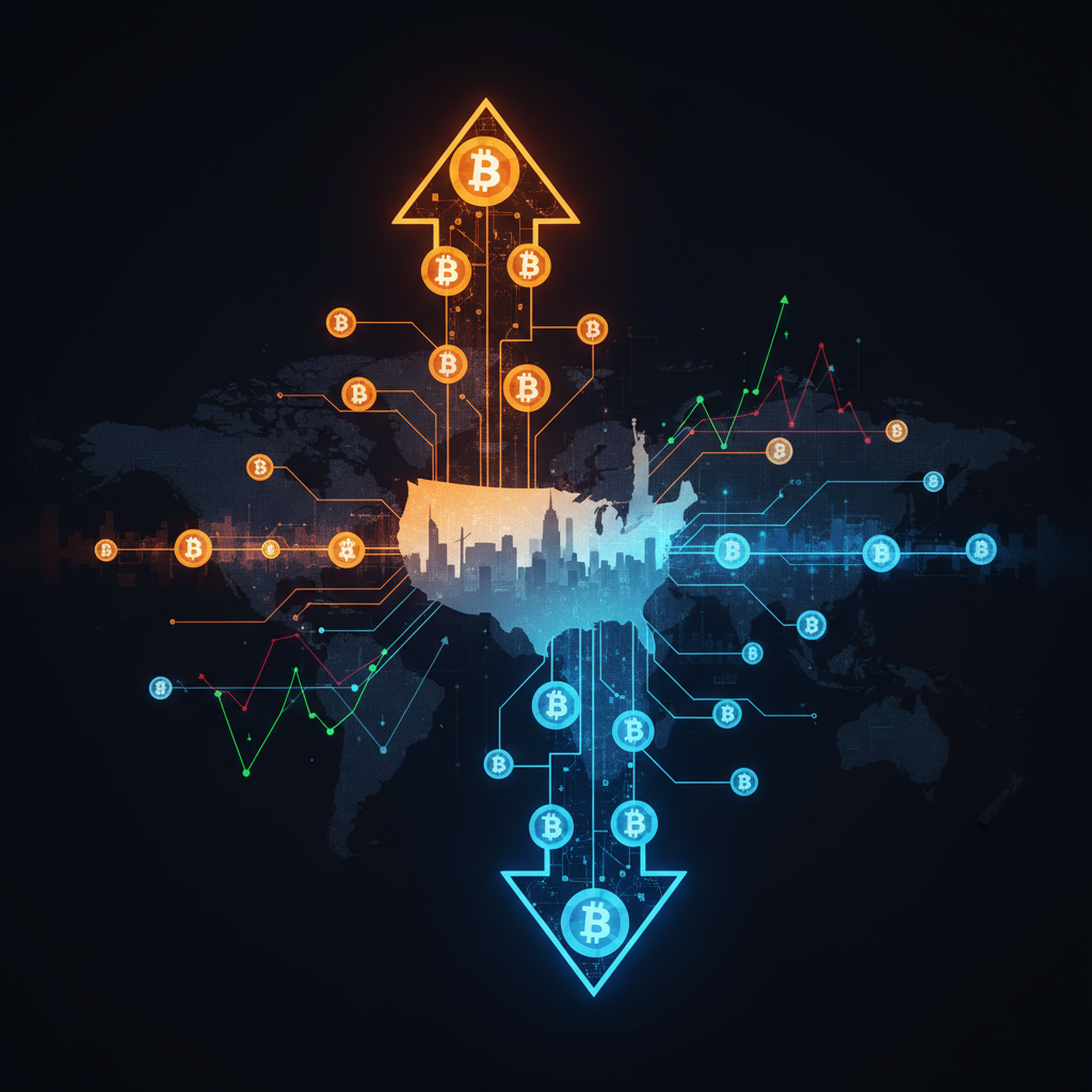 Digital globe visualization highlighting institutional US crypto flows and cross-border currency trades.