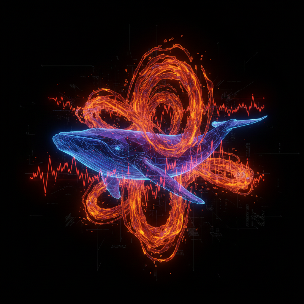 Futuristic visualization of a high-value Hyperliquid whale short position in a dark digital exchange.