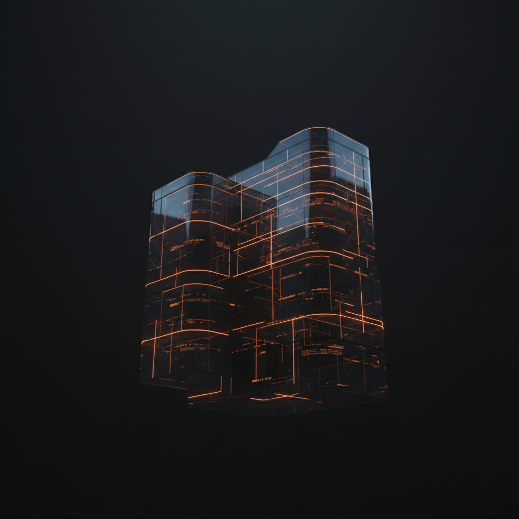 A classical European banking facade illuminated with neon lines illustrating the Kraken Saldo Bank acquisition.