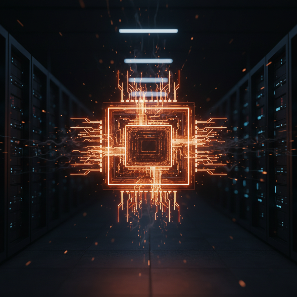 Futuristic processor chip illustrating quantum computing Bitcoin security challenges.