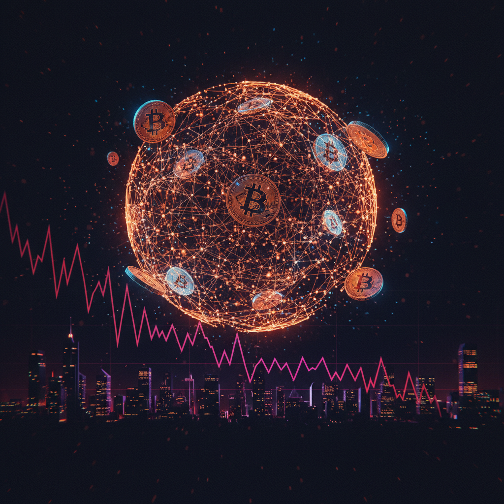 Market chart glowing against dark background showcasing Bitcoin tech selloff divergence