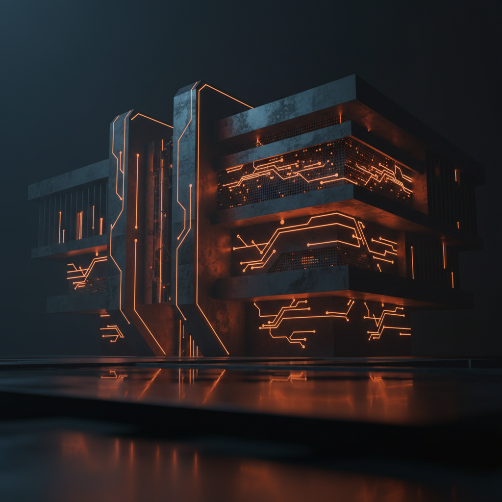 Digital balance scales balancing GENIUS Act stablecoins documents against glowing orange cryptographic nodes.