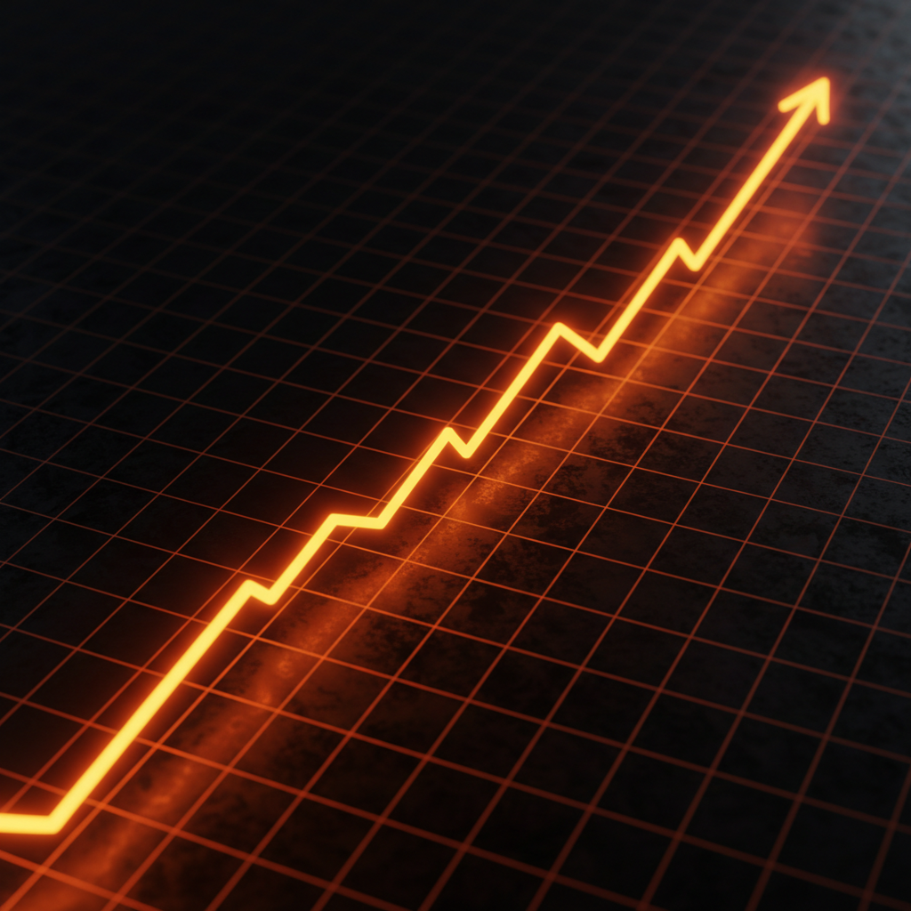 An upward trending institutional asset chart highlighting a high Bitcoin 10-year forecast with orange lines.
