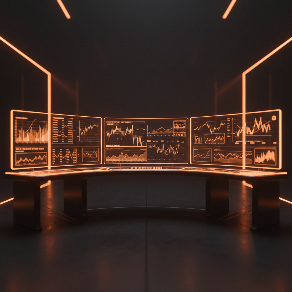 Institutional fund managers reviewing the Multicoin Capital portfolio on digital screens with orange neon data.