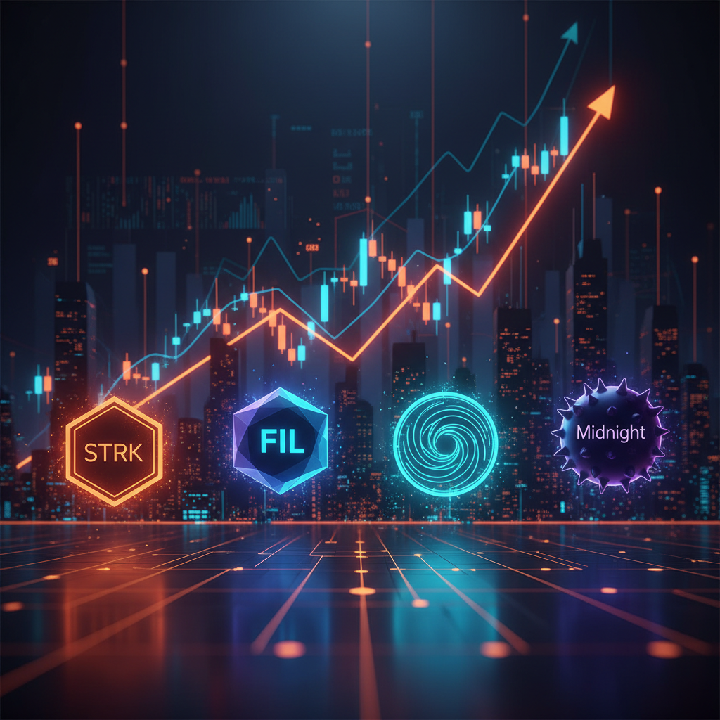 Abstract digital cryptocurrency tokens testing support levels during an altcoin price analysis.