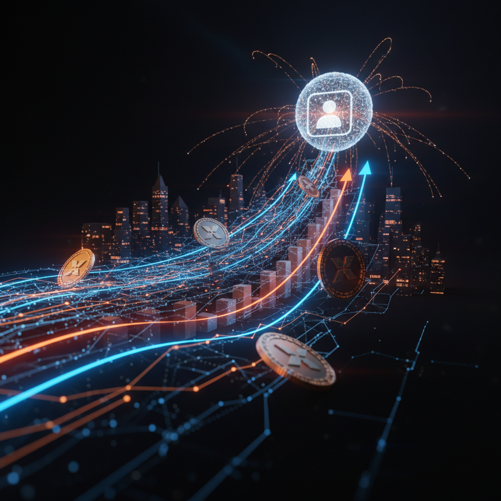 Holographic communication hub representing the XRP social launch with warm orange lighting