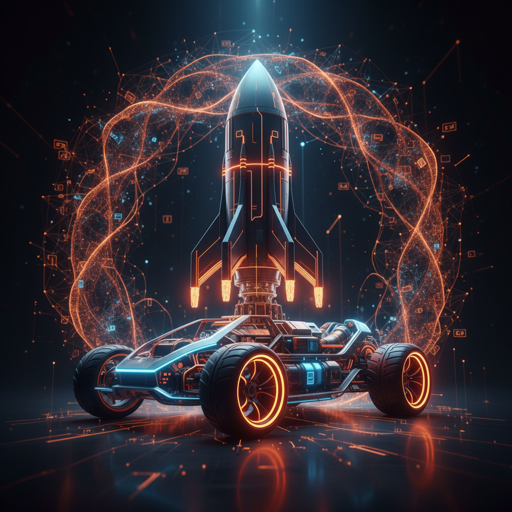 Cinematic visual showing enterprise technology networks linked by the potential SpaceX-Tesla merger.