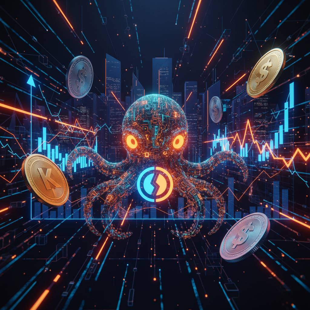 Glowing financial interface chart highlighting data points connected to Kraken stablecoin fees.