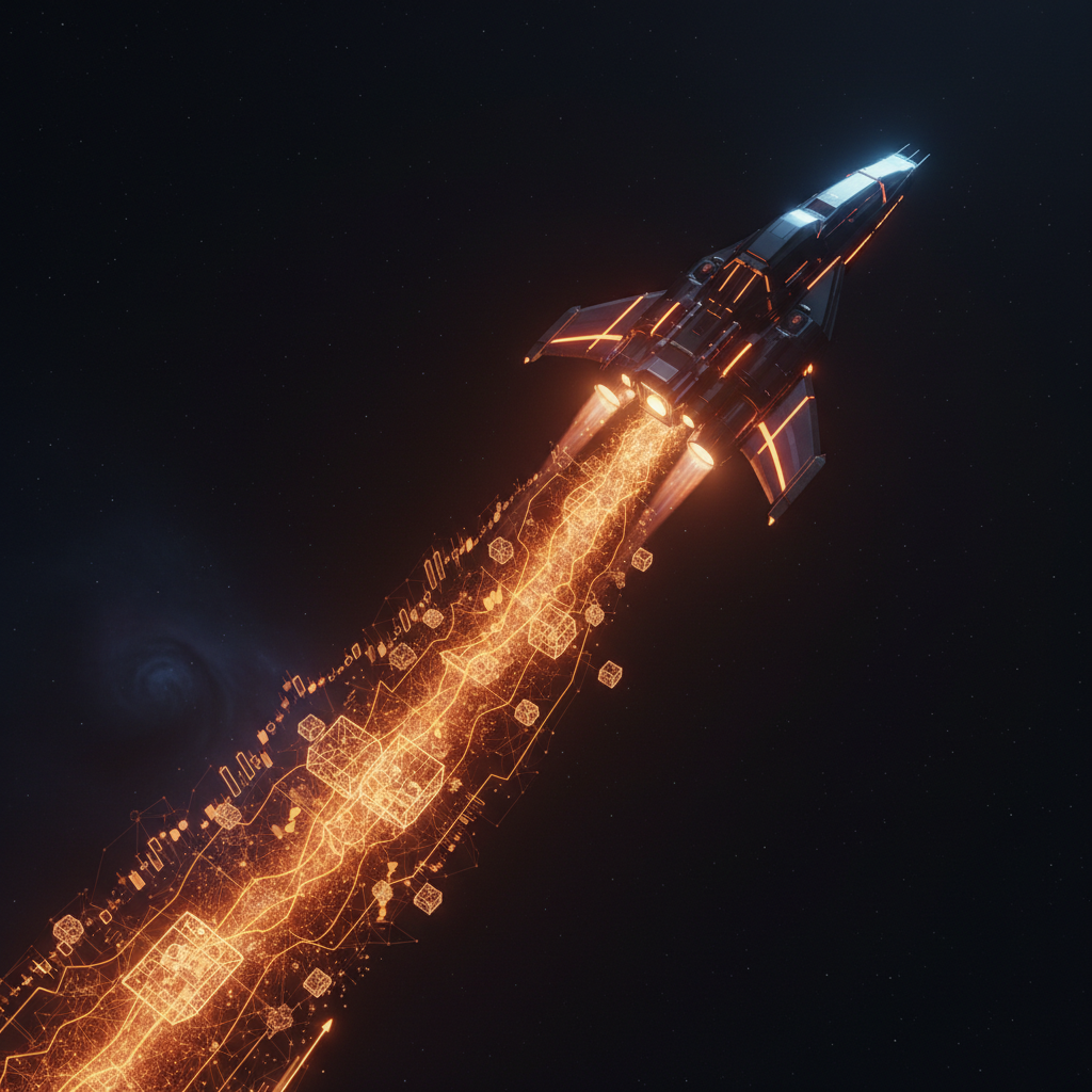 A rocket launching into deep space highlighting the steady SpaceX bitcoin holdings.
