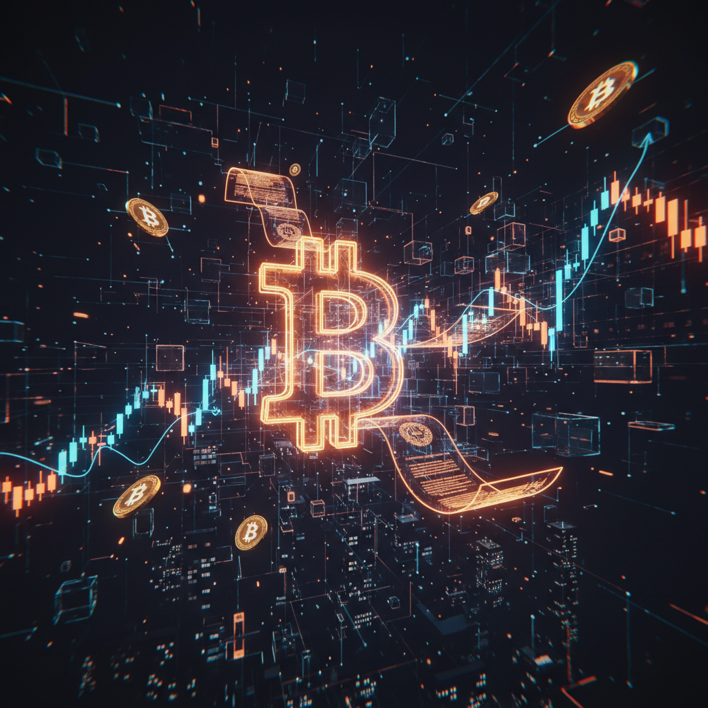 Digital financial bridge linking the global fixed-income market to orange Bitcoin nodes.
