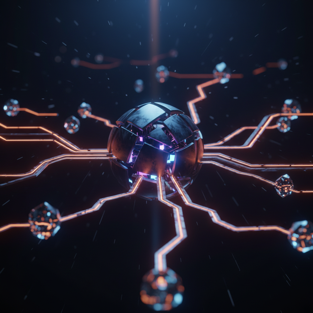 Futuristic mobile node system illustrating the recent Pi Network update launch