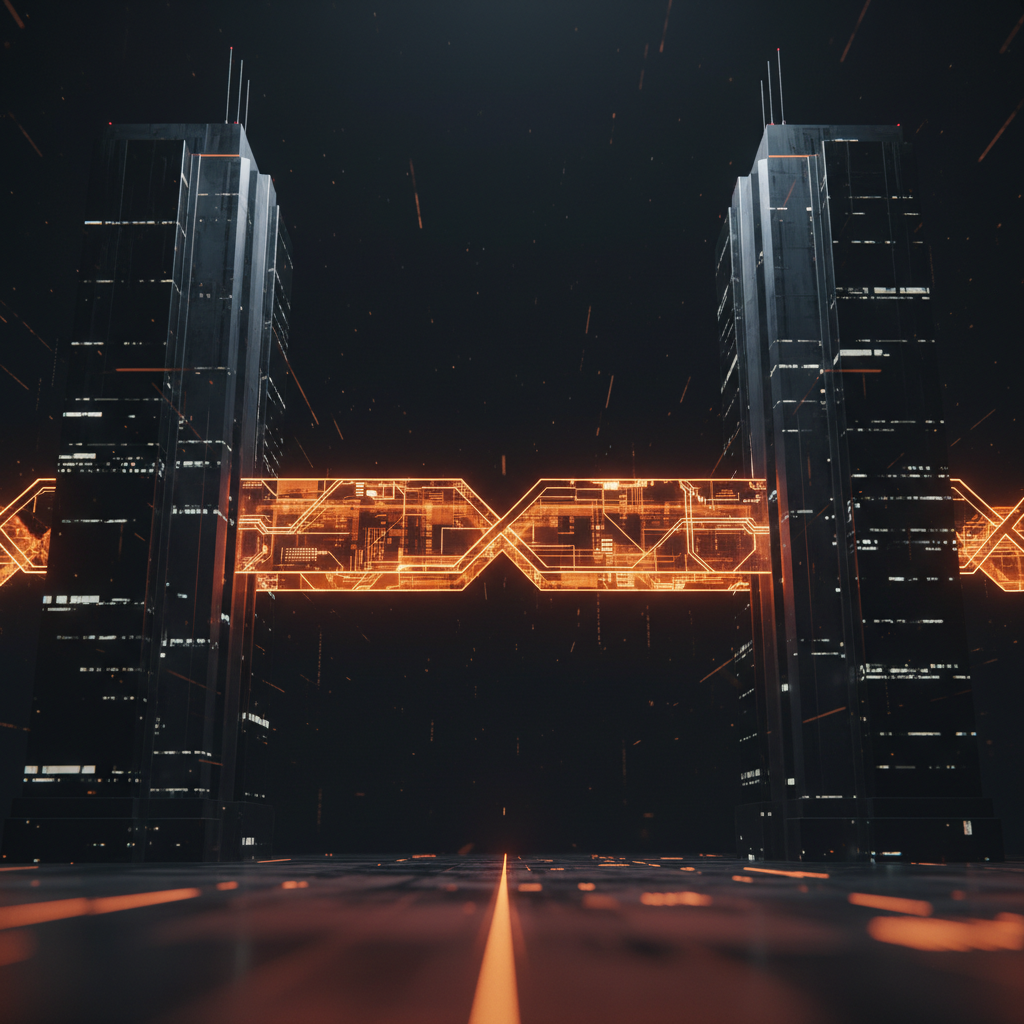 Glowing financial bridge representing the FalconX credit facility providing onchain institutional liquidity.